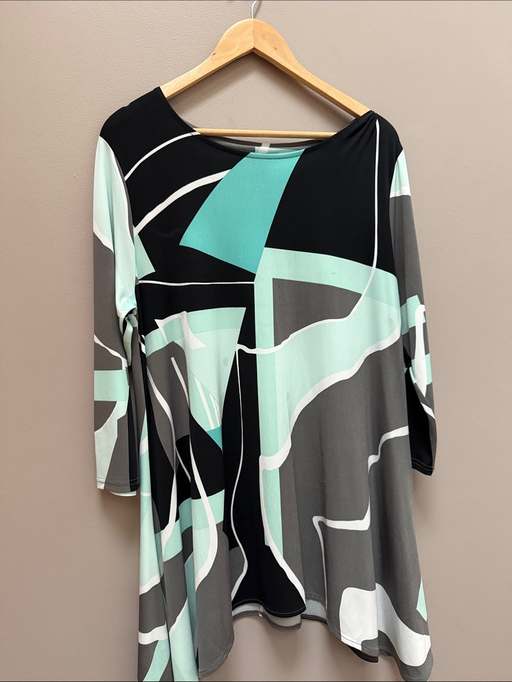 Alfani Black Mint Gray Abstract Tunic